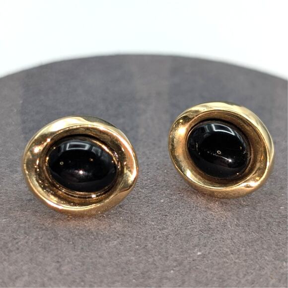 Peter Brams 14K Yellow Gold 10x8 Oval Onyx Cabochon Earrings 1.7 Grams - Picture 1 of 9